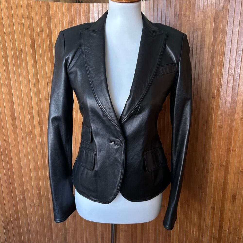 Vintage DKNY Black Leather Blazer Jacket Size 2